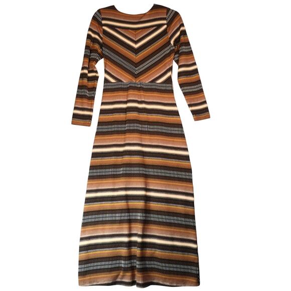 Maeve Anthropologie Dress Womens Medium Brown Striped Maxi Long Sleeve Boho - Picture 7 of 13